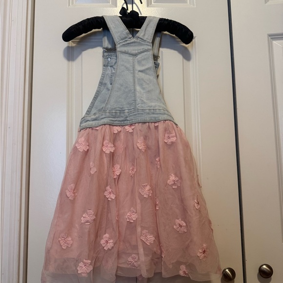 Jordache Girls Denim Jumper Size 7-8 – Pink Tulle & Rosette Party Dress - Picture 2 of 3